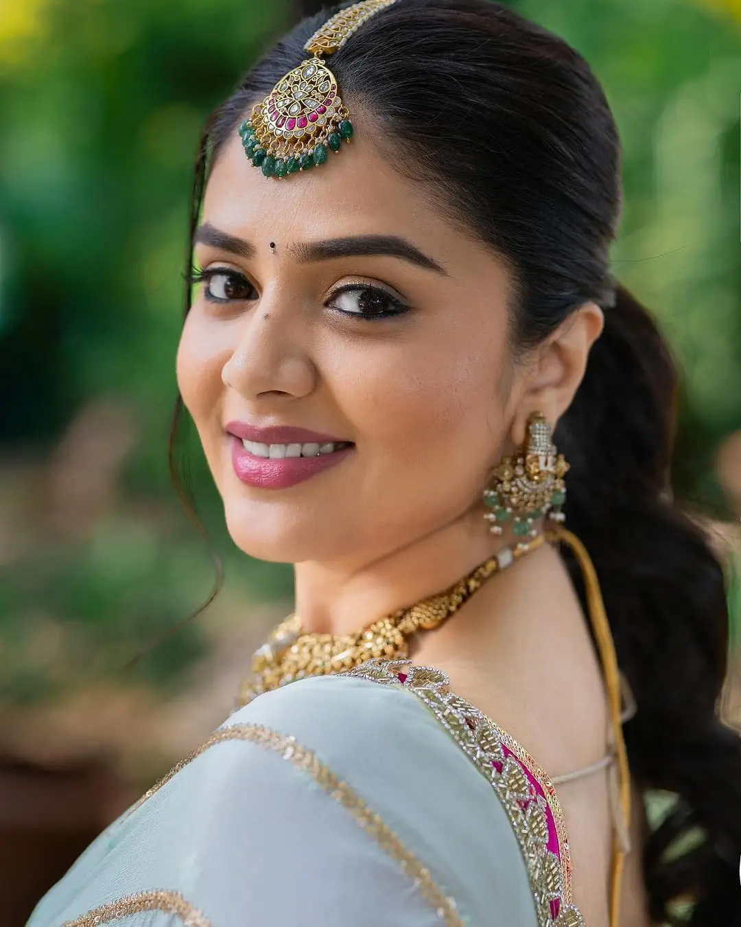 Indian Tv Actress Sreemukhi in Yellow Lehenga Blue Choli